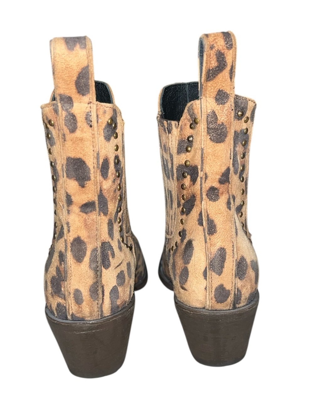 Cavender’s Leopard Print Western Ankle Boots - Tan & Dark Brown Suede Size 9B - Picture 3 of 12
